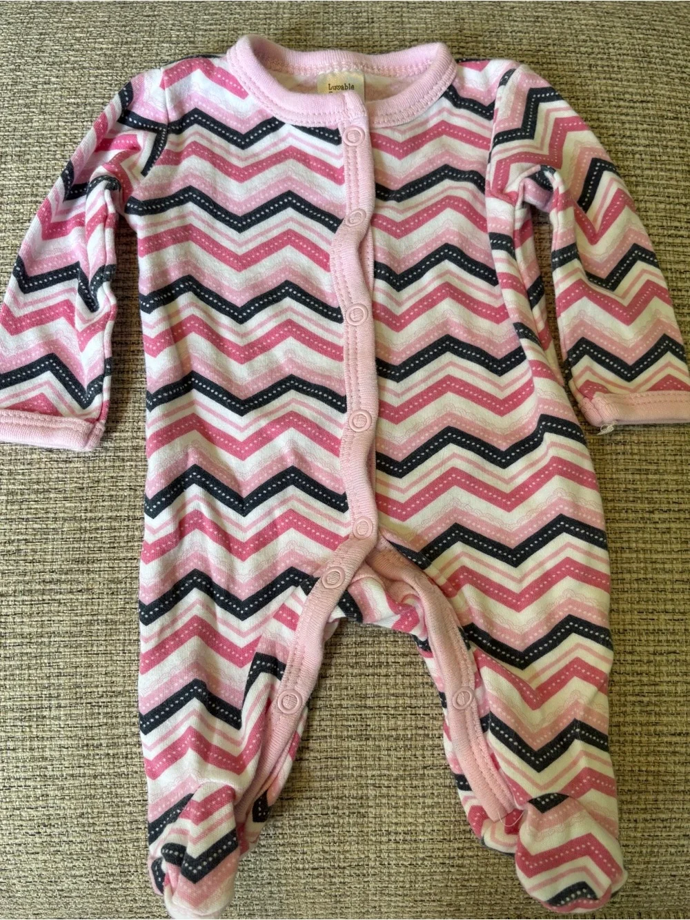 Luvable Friends Pink, Navy & White Chevron Footed One-Piece